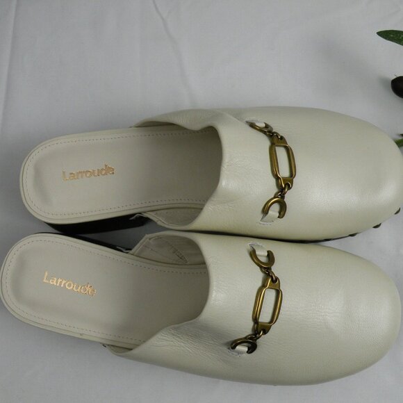 $320 Larroude Zuzi Bit Mule CLOG Ivory SLIP ON GOLDTONE HARDWARE 10 - Picture 6 of 8